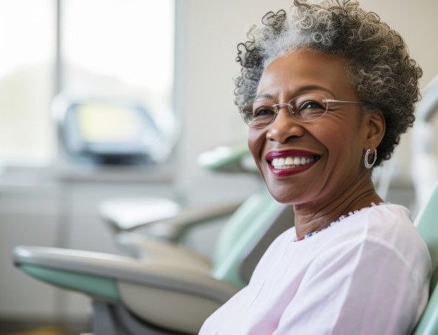 Dentures patient in Upper Arlington talking to dentist