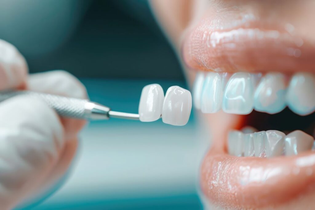 A woman getting veneers placed.